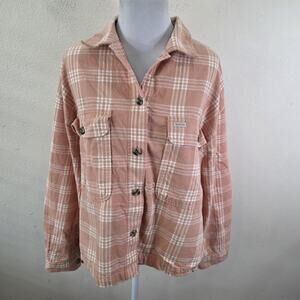 Brixton Womens Bowery Coral Long Sleeve Button Down Flannel Shirt Large Peach